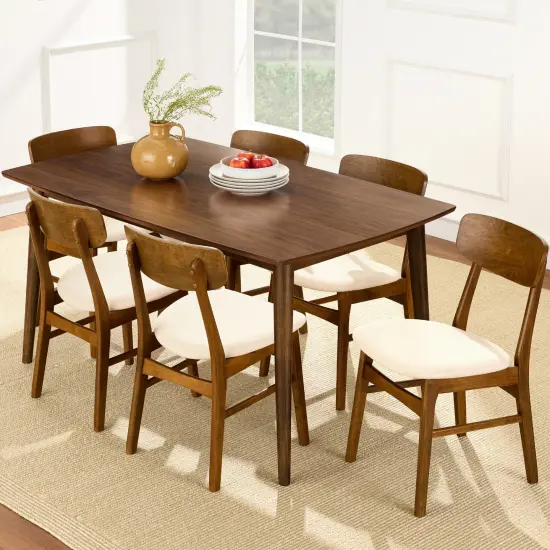 Best Choice Products 7-Piece Mid-Century Modern Upholstered Dining Set, Wooden Table w/ 6 Chairs Walnut/Gray {7}