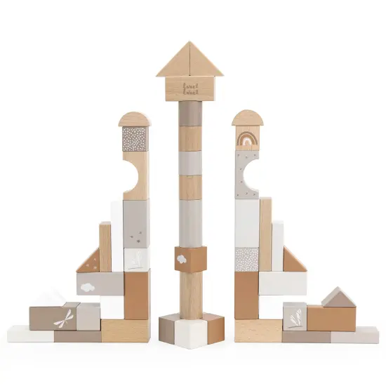 Label Label: Wooden Blocks Set 50pcs - Tan- Natural Wooden & Colored Blocks, Creative Building & Stacking, Range of Shapes & Sizes, Kids Ages 2+ {3}