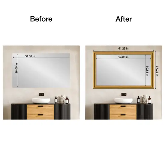 Amanti Art Mirror Makeover Bathroom Mirror Frame Border Kit -Fully Assembled Peel and Stick Frame - Mirror NOT Included - Parlor Trim Parlor Gold {4}