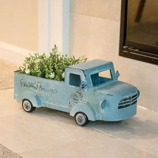Vintage Metal Truck with Open Bed for Fresh Flowers and Tabletop Decor {2}