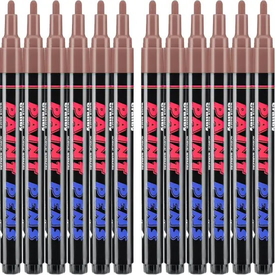 Brown Paint Pens Paint Markers - 12 Pack Permanent Quick Dry Waterproof Marker Pens for Rocks Wood Fabric Plastic Canvas Glass Mugs Metal Tire Stone {1}