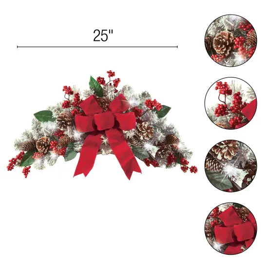 Collections Etc LED Holiday Frosted Pine Floral Swag {4}