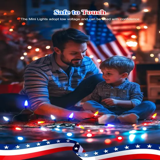 4th of July Decorations Patriotic LED Mini Lights, 39 Feet 100 LED Red White Blue String Lights with 8 Lighting Modes, Connectable Independence Day Light for Wreath Indoor Outdoor Memorial Day {3}
