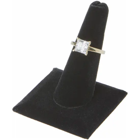 Plymor Black Velvet Ring Finger Display, Single on Square Base, 2.125" W x 2.125" D x 2.375" H {3}