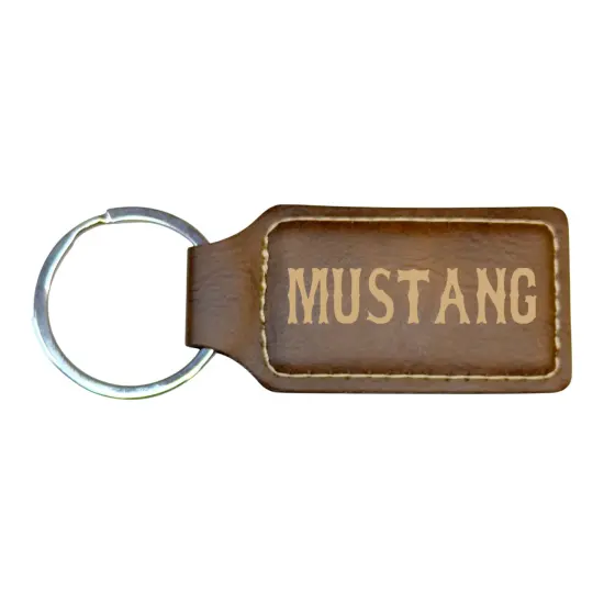 Keychain - Rectangle - Mustang - Leather Rawhide/Black {4}
