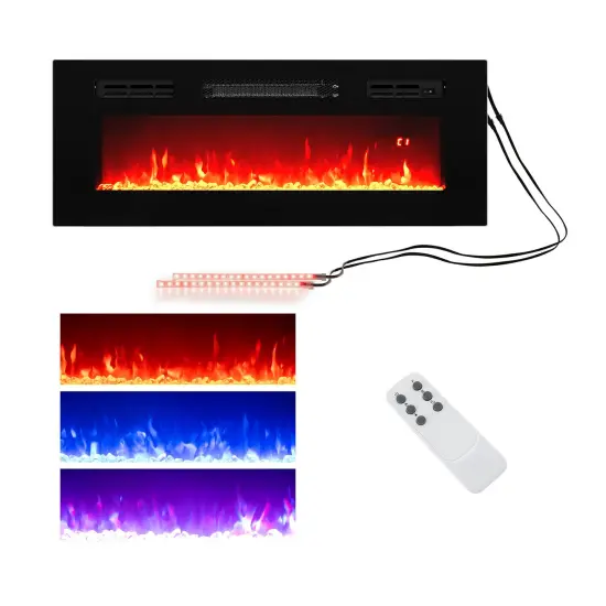 36 Inches Electric Fireplace Heater Recessed with LED Strip Lights and Remote Control {1}
