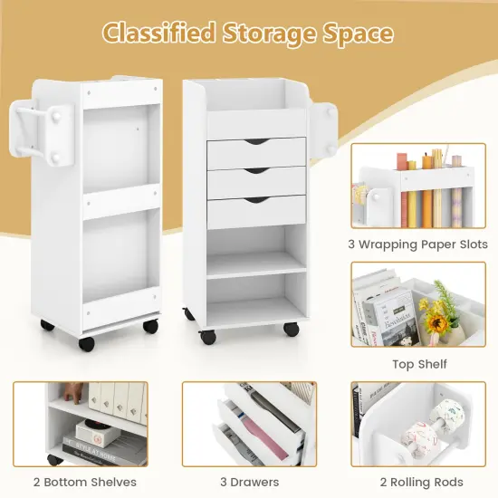 Utility Trolley with Open Shelves and 3 Drawers-White {6}