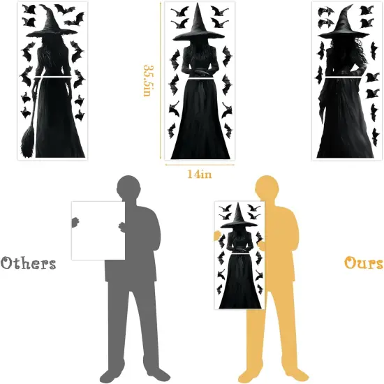 3pcs Large Dark Witch and Bats Silhouette Halloween Decals {2}