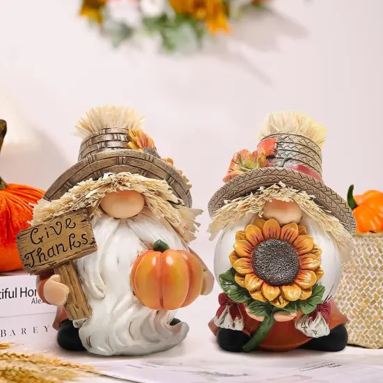 2pcs Fall Pumpkin Gnomes Table Decoration - Brown-Yellow {4}