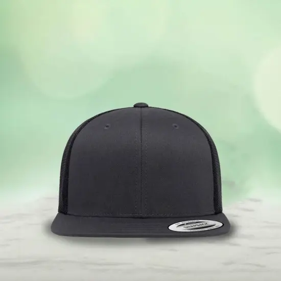 1 Count Retro High Profile Trucker Cap with Snapback Closure and Flat Bill Design Charcoal {1}