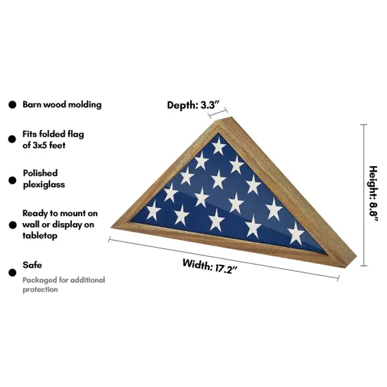 Americanflat Small Flag Display Case for Burial Flag - Fits Folded Flag - Elegant Military Flag Display Case - Plexiglass Cover - Triangle Hanging Hardware - Brown {2}