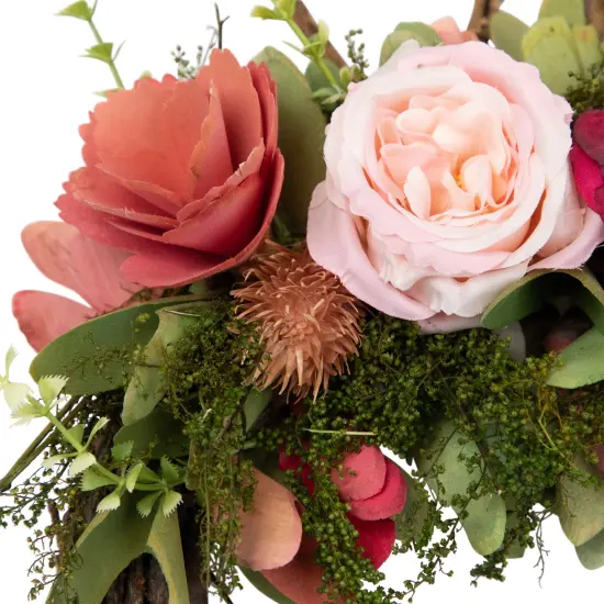 Northlight Wooden Floral Easter Bunny Ears Twig Wreath - 15" Pink {5}