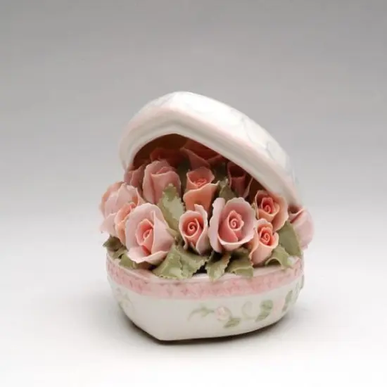 Ceramic Pink Rose Flower Bouquet Heart Box, Gift for Her, Gift for Mom {3}