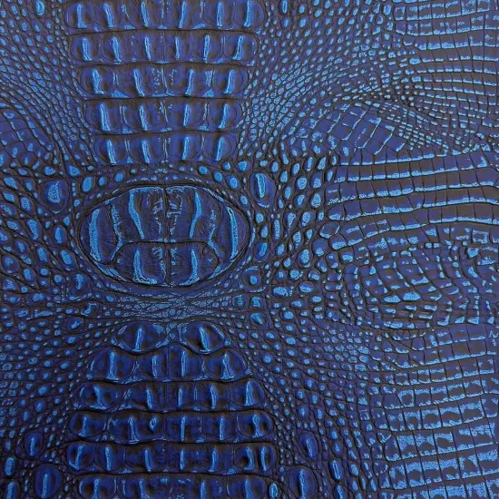 1 Yard Two Tone Gator Faux Leather Vinyl Fabric Upholstery Handbags Durable 56" Width Royal Blue | Black {1}