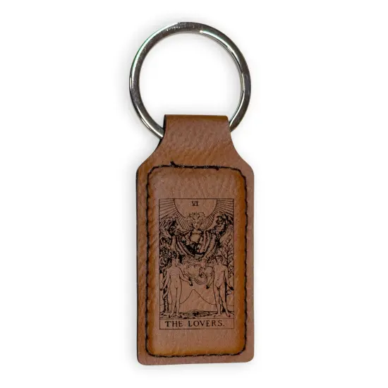 Keychain - Rectangle - The Lovers Tarot Card - Leather Rawhide/Black {1}