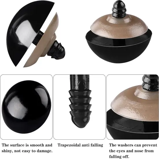 90Pcs Large Safety Eyes and Noses Kit Black Plastic Craft Dolls Eyes {2}