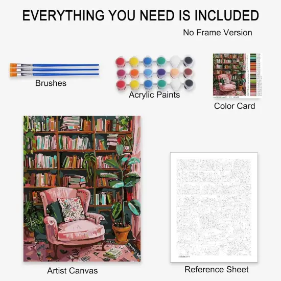 Bookshelf Book Theme Pink Library Paint by Numbers Kits for Adult - 16''W x 20''H {5}
