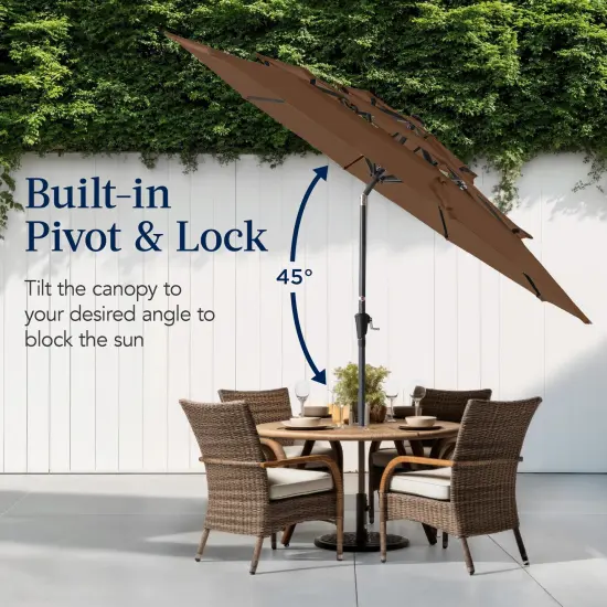 Best Choice Products 10ft 3-Tier Patio Umbrella, Market Sun Shade w/ Tilt Adjustment, Easy Crank Brown {5}