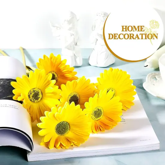 18 Pieces Summer Floral Arrangement &ndash; Artificial Gerbera Daisies Flowers, Fake Daisy Faux Flowers Bouquet 15 Inch for Home Kitchen Decor (Yellow) {4}