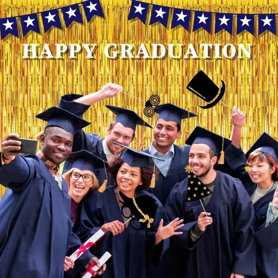 28 Pcs Photo Booth Props for Birthday Wedding Party Decorations Mix of 24 Photo Props, 4 Pcs 3.28 x 6.56 ft Foil Fringe Curtains Party Supplies for Prom Birthday Wedding Graduation (Gold) {4}