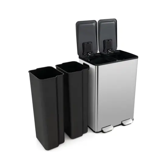 Silver Stainless Steel Dual 8-Gallon Trash Can with Step Pedal, Deodorizer and Slow Close Lid {4}