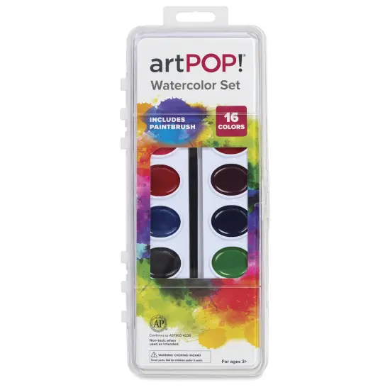 artPOP! Watercolor Paint Set for Kids &ndash; 16 Bright, Blendable Colors in Oval Pans with Brush & Mixing Tray &ndash; Non-Toxic, Washable Watercolors for Beginners, School, Travel & Art Projects {3}