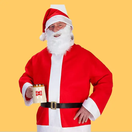 Saloon Spree Santa XL Costume with Coat Pants Hat Belt and Beard Set {5}