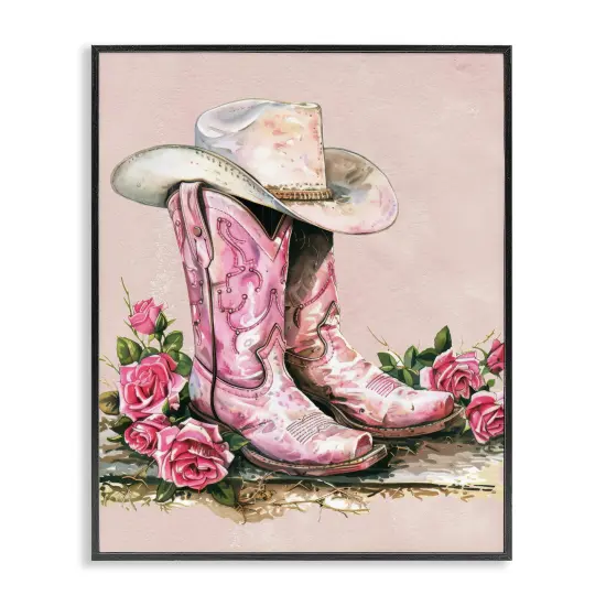 Stupell Industries Glam Bling Cowgirl Boots Framed Giclee Wall Art Design by Lettered and Lined {1}