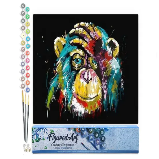 Figured'Art Paint by Numbers for Adults Baboon Pop Art 16"x20" - Craft Art Painting DIY Kit Rolled Canvas without frame {1}