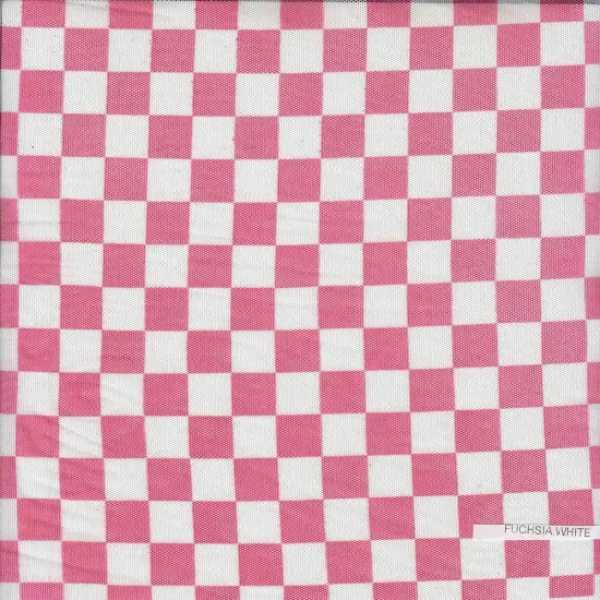 1 Yard Mesh Checkered/Geometric Print Fabric, 54&Prime; Wide Polyester Spandex Blend FUSCHIA/WHT {1}