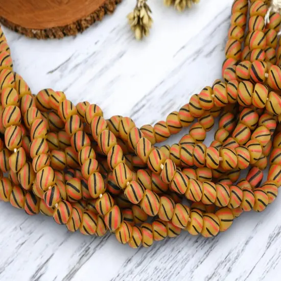 Striped Java Glass Beads. 6-8mm beads. Approx 24" Strands. 4-5 beads per inch {1}