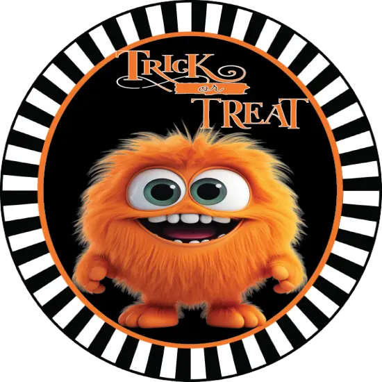 Trick or Treat Orange Furry Monster Sign {1}