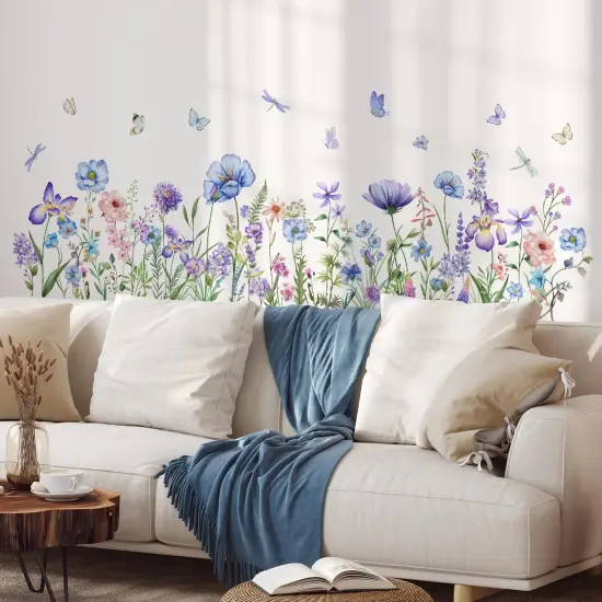 2 Pieces Purple Flowers Wall Decals - Purple {2}