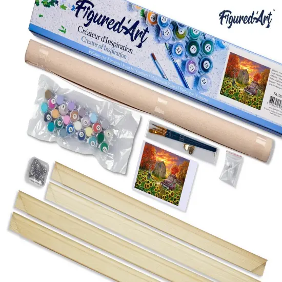 Figured'Art Paint by Numbers Kit for Adults Sunflowers in front of the barn 16"x20" - Craft Art Painting Rolled Canvas with DIY wooden frame {5}