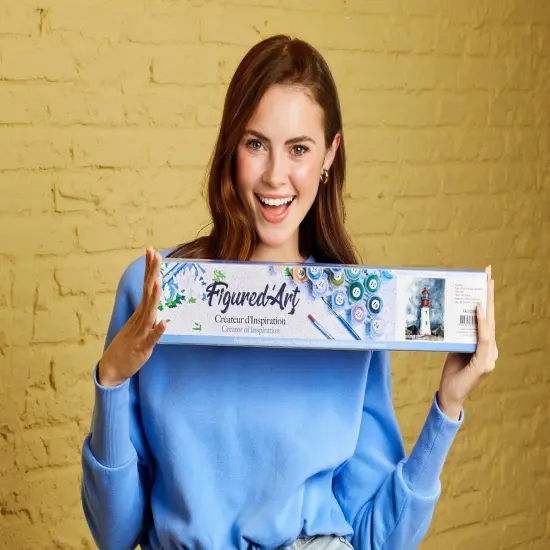 Figured'Art Paint by Numbers for Adults Lighthouse under a Cloudy Sky 16"x20" - Craft Art Painting DIY Kit Rolled Canvas without frame {2}