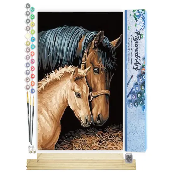 Figured'Art Paint by Numbers Kit for Adults Horse and Foal 16"x20" - Craft Art Painting Rolled Canvas with DIY wooden frame {1}