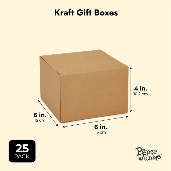 Brown Gift Boxes with Lids, Bulk for Wedding Favors, Birthday Party (6x6 In, 25 Pack) {3}