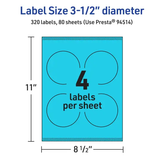 Avery Bright Blue Paper Labels, 3.5" Diameter Round {5}