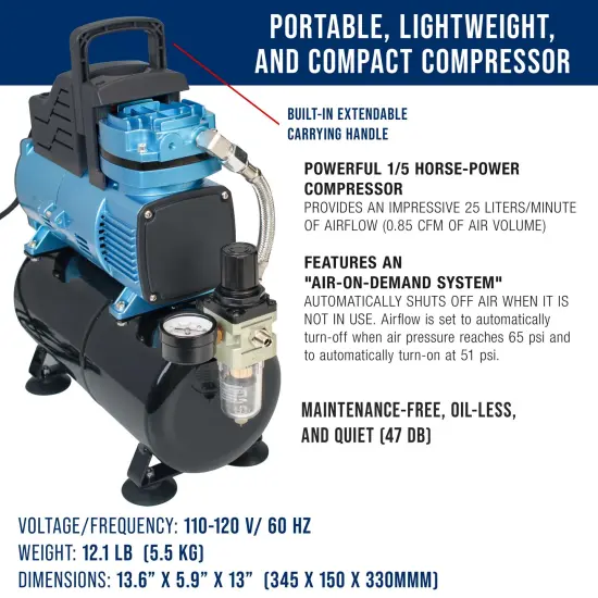 Master Airbrush Super Cool Runner Dual Fan Air Compressor with Storage Tank - Airbrushing System Kit with 3 Airbrushes, 6 Color Acrylic Paint Art Set {4}