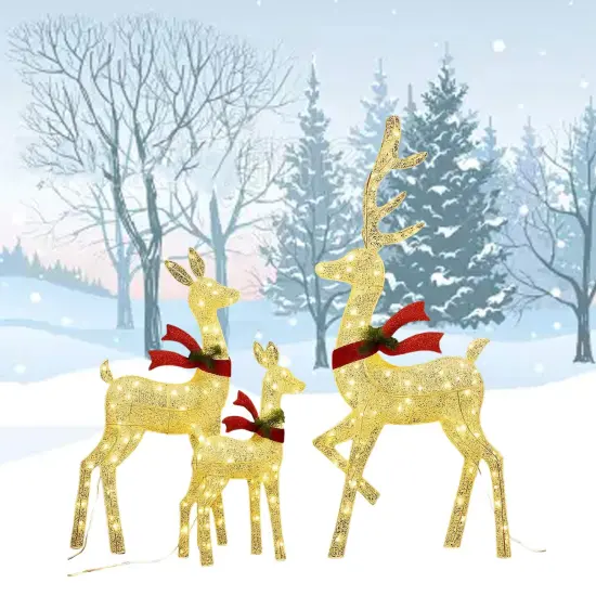 Elegant Lighted Deer Family Set with White Thread for Holiday Decor 60"+48"+32" {1}