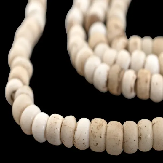 The Bead Chest Old White Padre Beads, Full Strand of Vintage Glass Trade Beads {1}