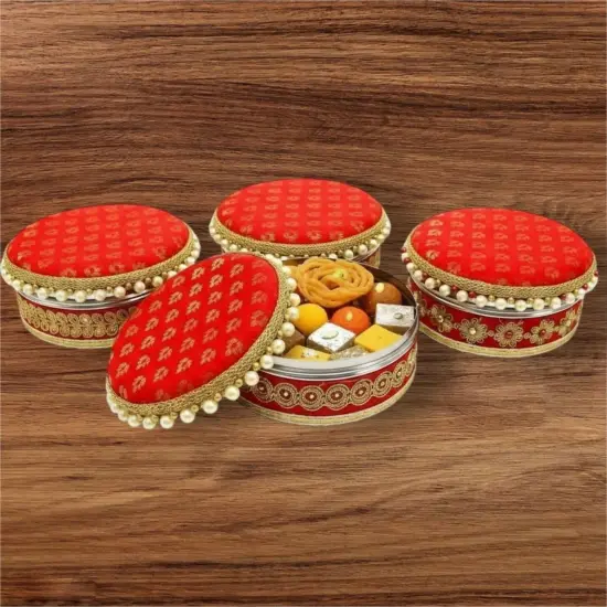 4 Ct Steel Ladoo Box 250 Grams Festival Special Stainless Steel Sweets Gift Box Perfect for Holi Diwali Rakhi Housewarmings Mithaai Desert Box Cyan {2}
