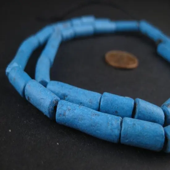 The Bead Chest Moroccan Pottery Beads, Turquoise, Cylinder: Genuine North African Berber Tribal Beads for DIY Jewelry Making and More {1}