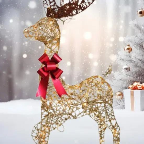 Holiday LED White Reindeer with Sleigh Lighted Decoration Warm White Glow 19.69 x 7.28 x 16.14 in {5}