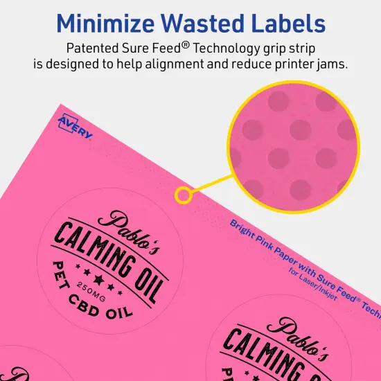 Avery Bright Pink Paper Labels, 2.75" Diameter Round {4}