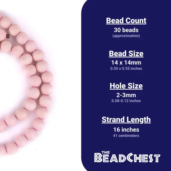 The Bead Chest Natural 14mm Wooden Beads in Pink for Jewelry Making &ndash; Round Loose Wood Spacer Beads I Approximately 30 Beads {4}