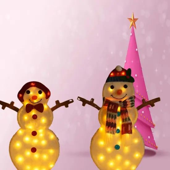 24 and 28 Inches Set of Two Light Up Snowmen Indoor Outdoor Decor {2}