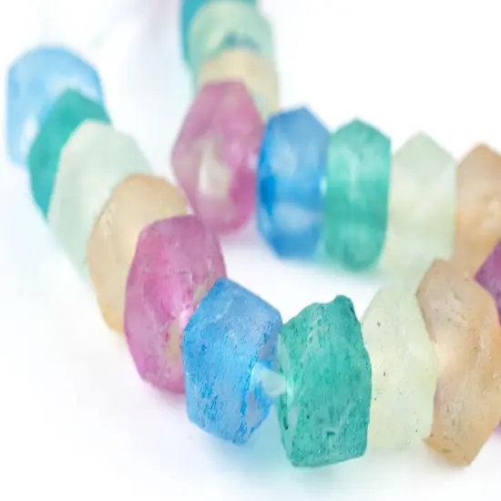 The Bead Chest Candy Mix Faceted Recycled Java Sea Glass Beads - Full Strand of Faceted Bottle Glass Beads | Approximately 48 Beads {1}