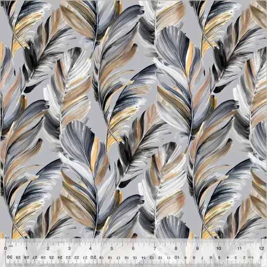 Grey Plume Wideback Cotton Fabric Per Yard {1}