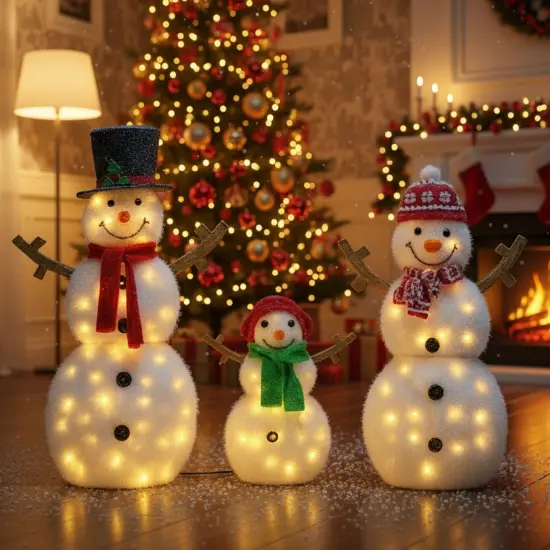 48", 42" & 24" Lighted Snowman Set 2D Christmas Lawn Decorations {1}